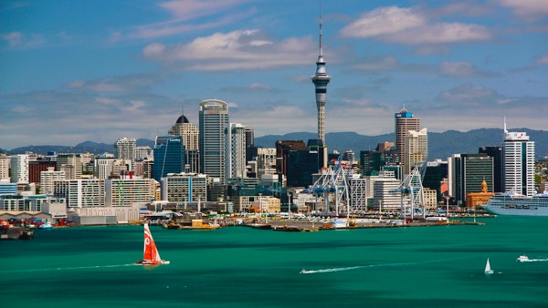 Sunny Clear Skyline of Auckland, New Zealand