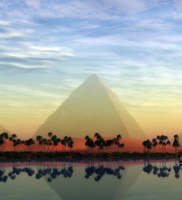 De store pyramidene står majestetisk over Nilen som renner gjennom Egyptens land.