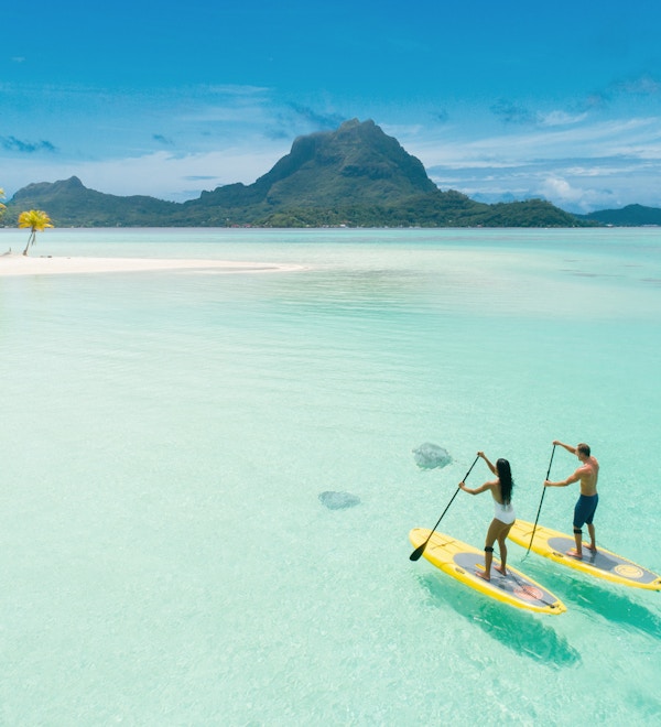 Par på stand up paddle brett i eksotiske omgivelser