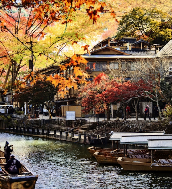 Bildet av høsthavet i Arashiyama, Japan